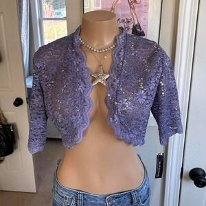 Y2K 2000s fairy floral mcbling sequin purple bolero cardigan top